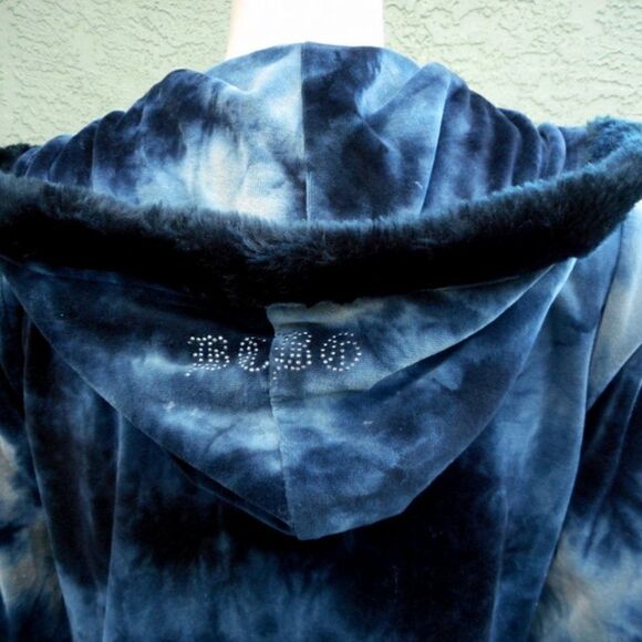 EUC BCBG Hooded Blue TieDye Zippered Jacket w/Rhinestones M - Picture 10 of 12